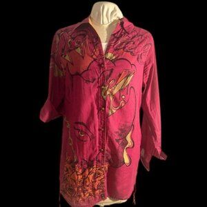 Ecko Red 100% Cotton Graffiti Print Magenta/ Orange Blouse Size Large
